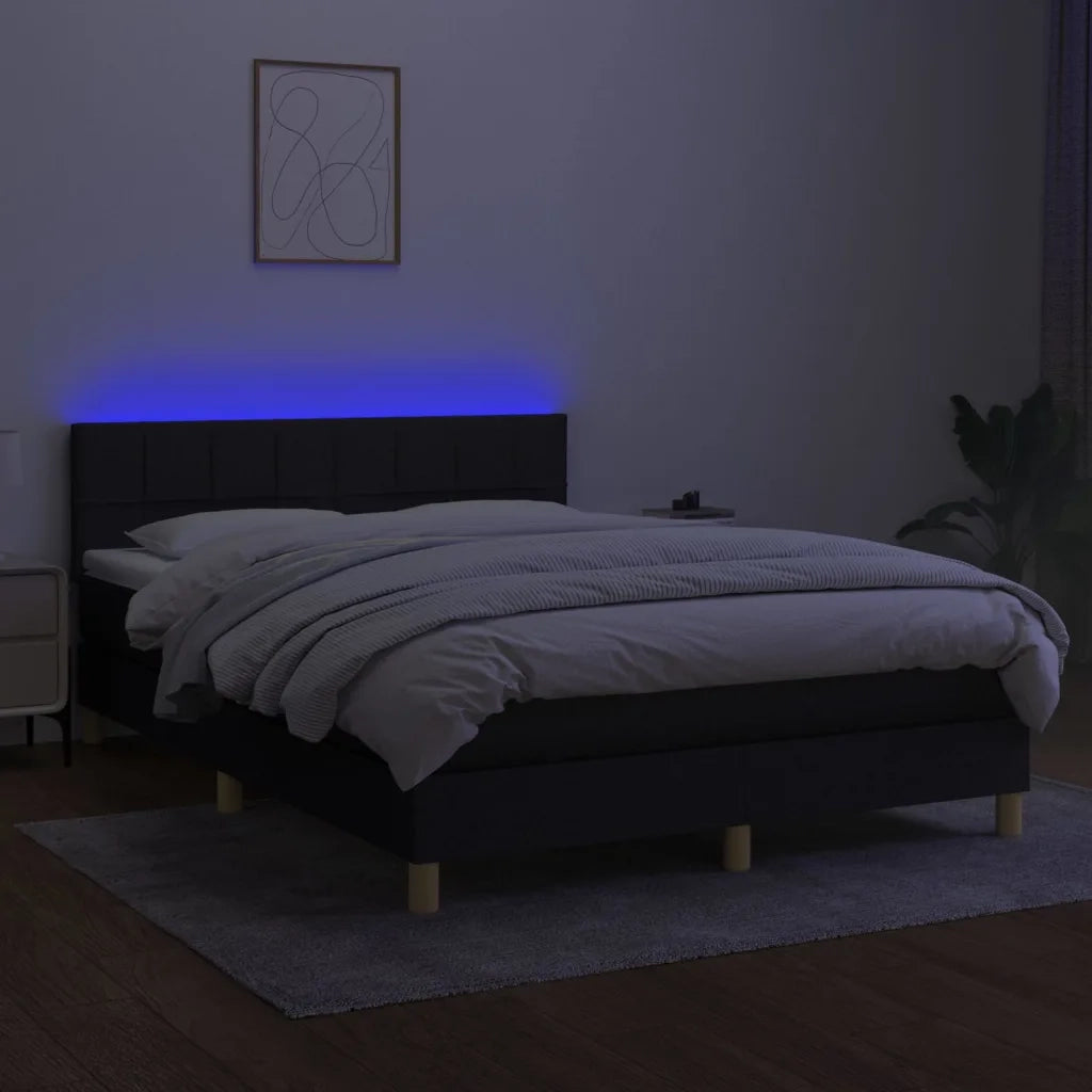 Letto a Molle con Materasso e LED Nero 140x200 cm in Tessuto 3133719