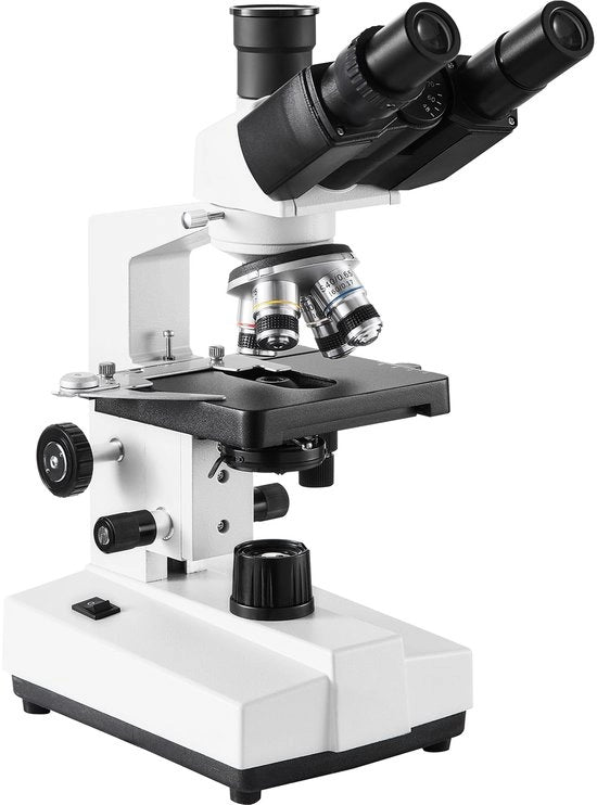 Microscopio Trinoculare Assemblato, Amplificazione 40x Fino a 5000x, Illuminazione LED, Interfaccia Esterna, Tavola Meccanica a Doppia Lastra, Incluso Vetrino Microscopico
