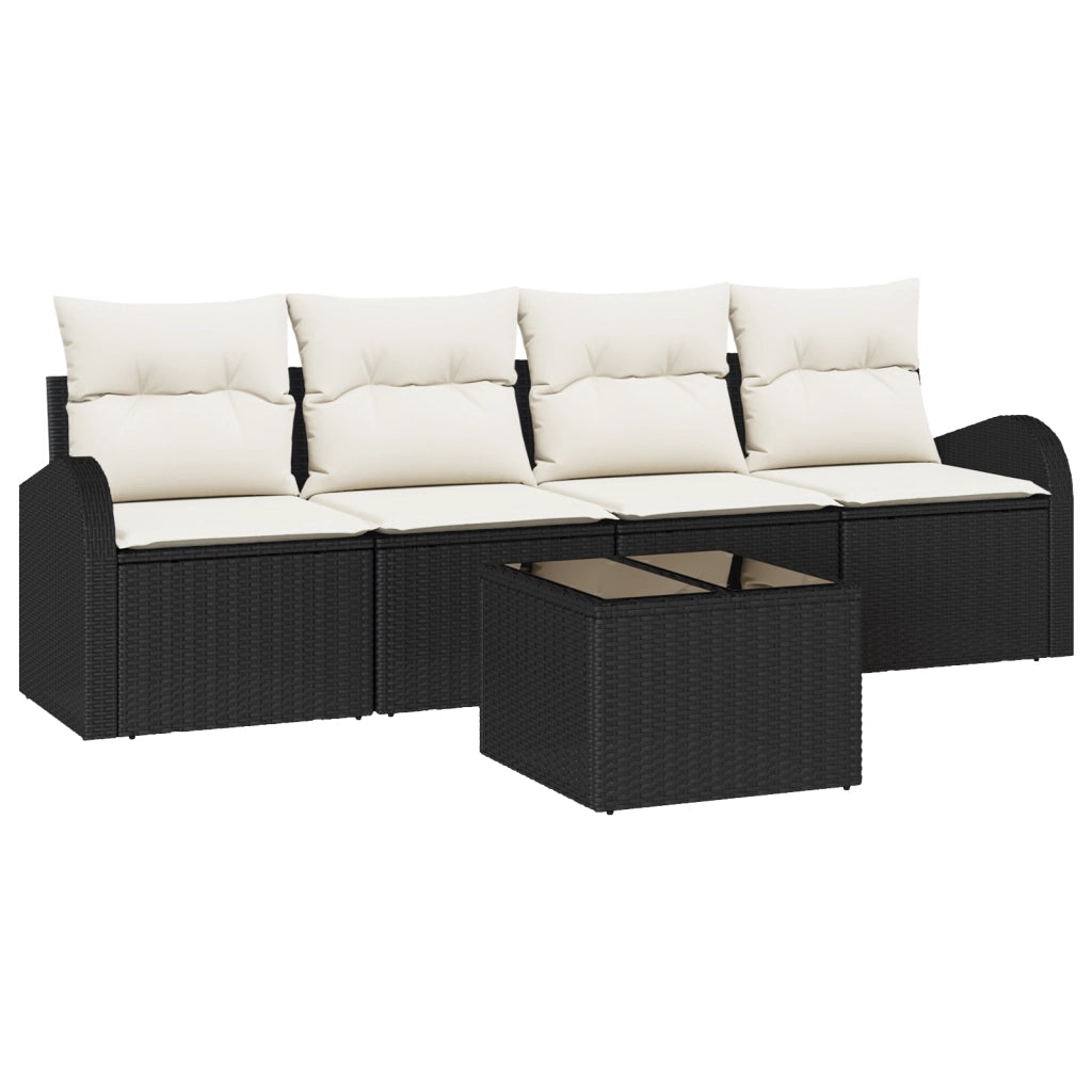 Set di divani giardino 5 pezzi con cuscini neri in polyrattan