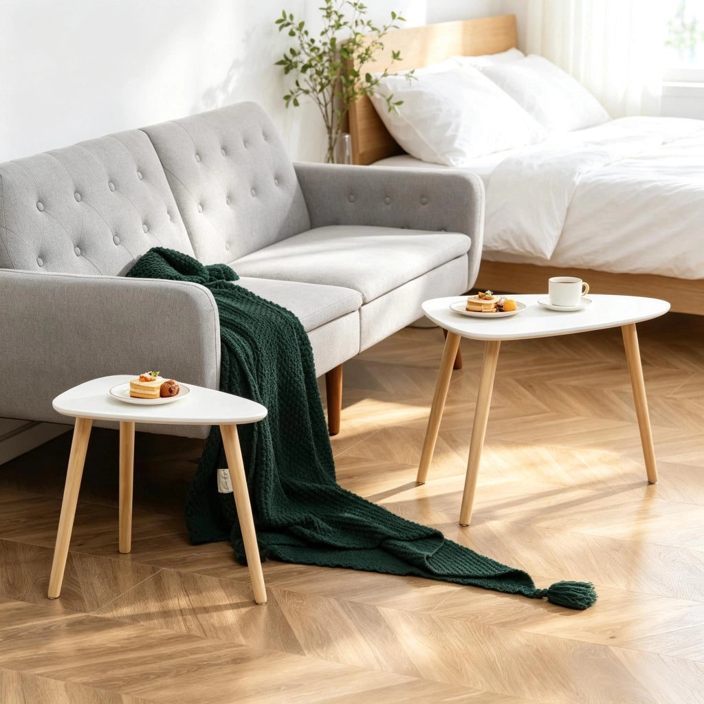 Set di tavolini bassi modulari con 2 piani e 3 vani, per soggiorno, in MDF e legno di pino, bianco naturale