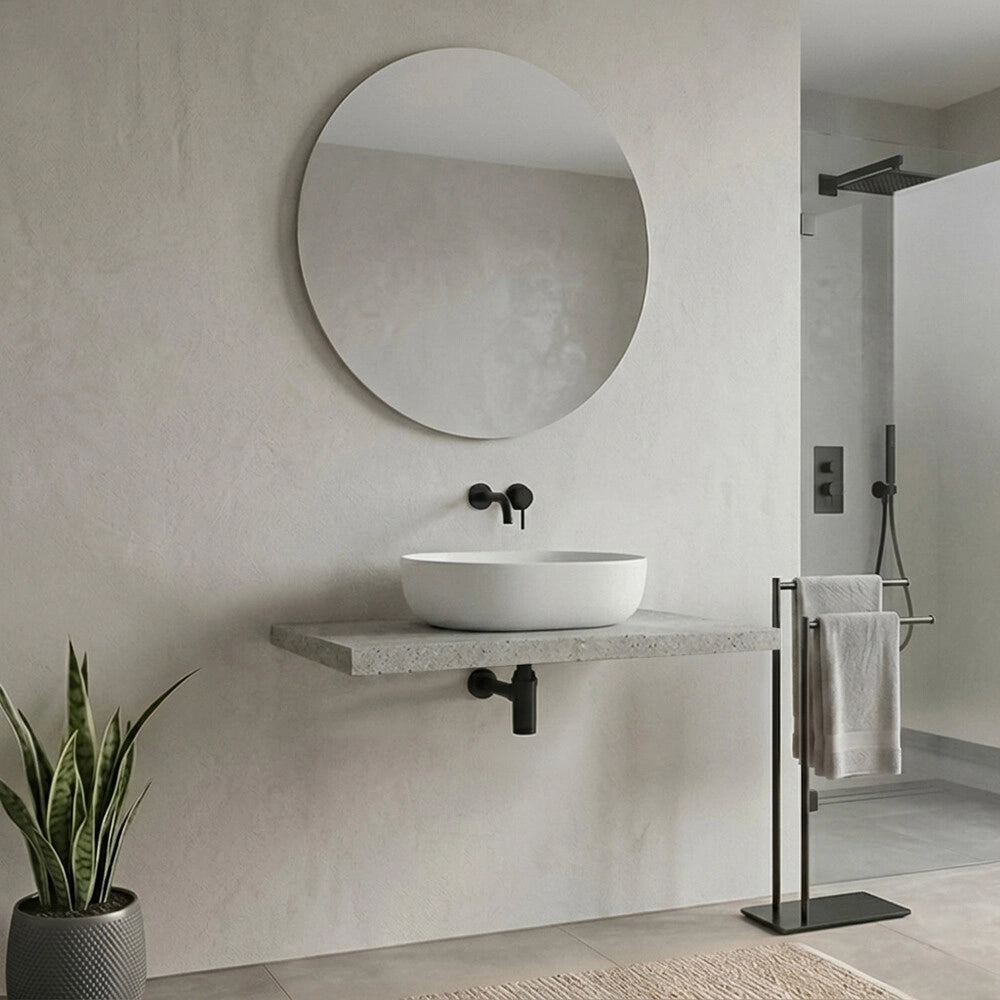 Mensolone bagno 100 cm in legno effetto pietra Levia