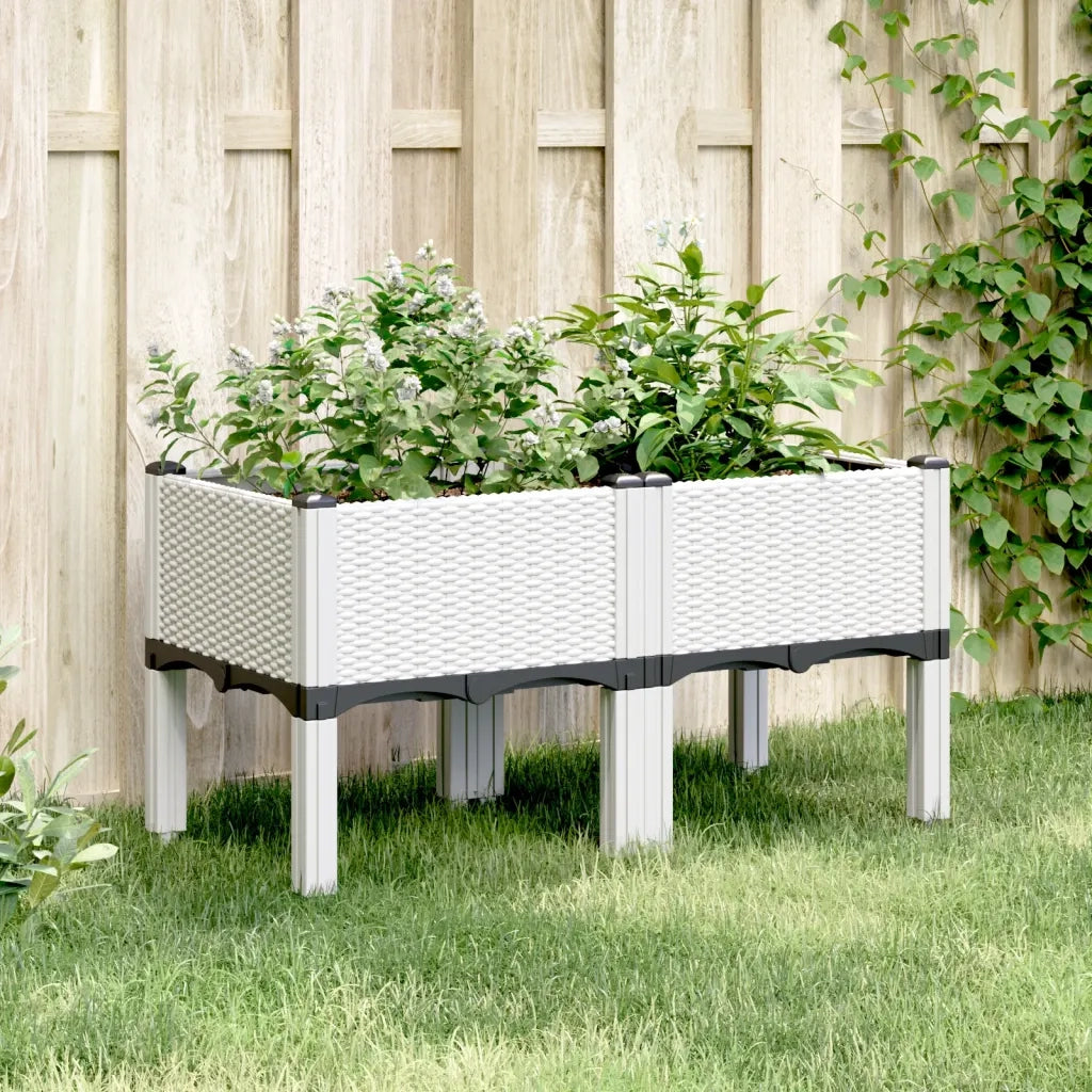 Fioriera | Cassetta per fiori | Vaso da Giardino con Gambe Bianco 80x40x42 cm in PP