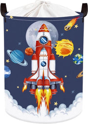 Aspirapolvere per bambini razzo per bagno in stile spaziale - Blu meteoritico contenitore per abiti per cameretta dei bambini 36 x 45 cm