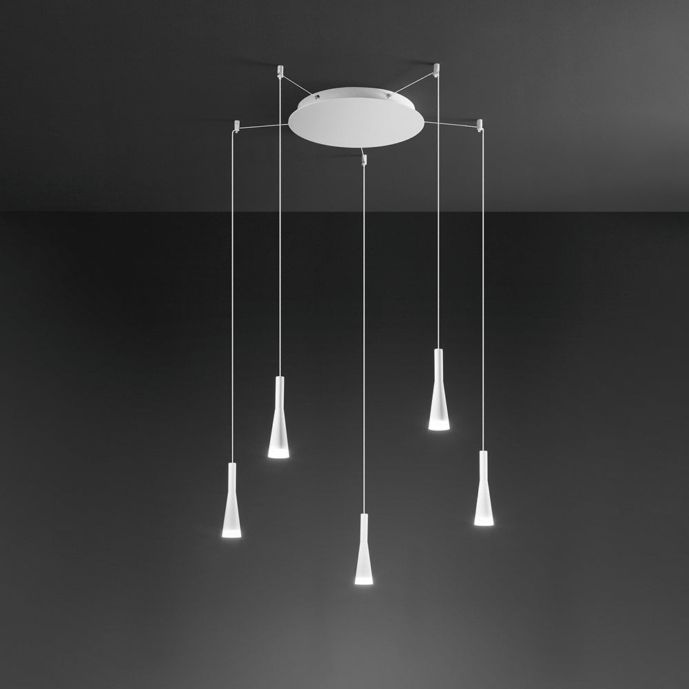 Lampadario Minimal Cone Metallo Bianco Acrilico 5 Luci Led 7W 3000K