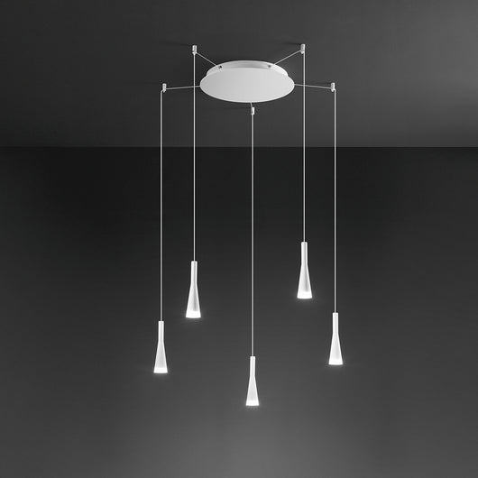 Lampadario Minimal Cone Metallo Bianco Acrilico 5 Luci Led 7W 3000K