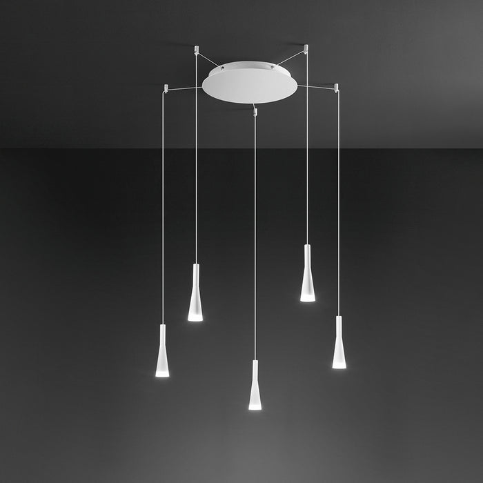 Lampadario Minimal Cone Metallo Bianco Acrilico 5 Luci Led 7W 3000K