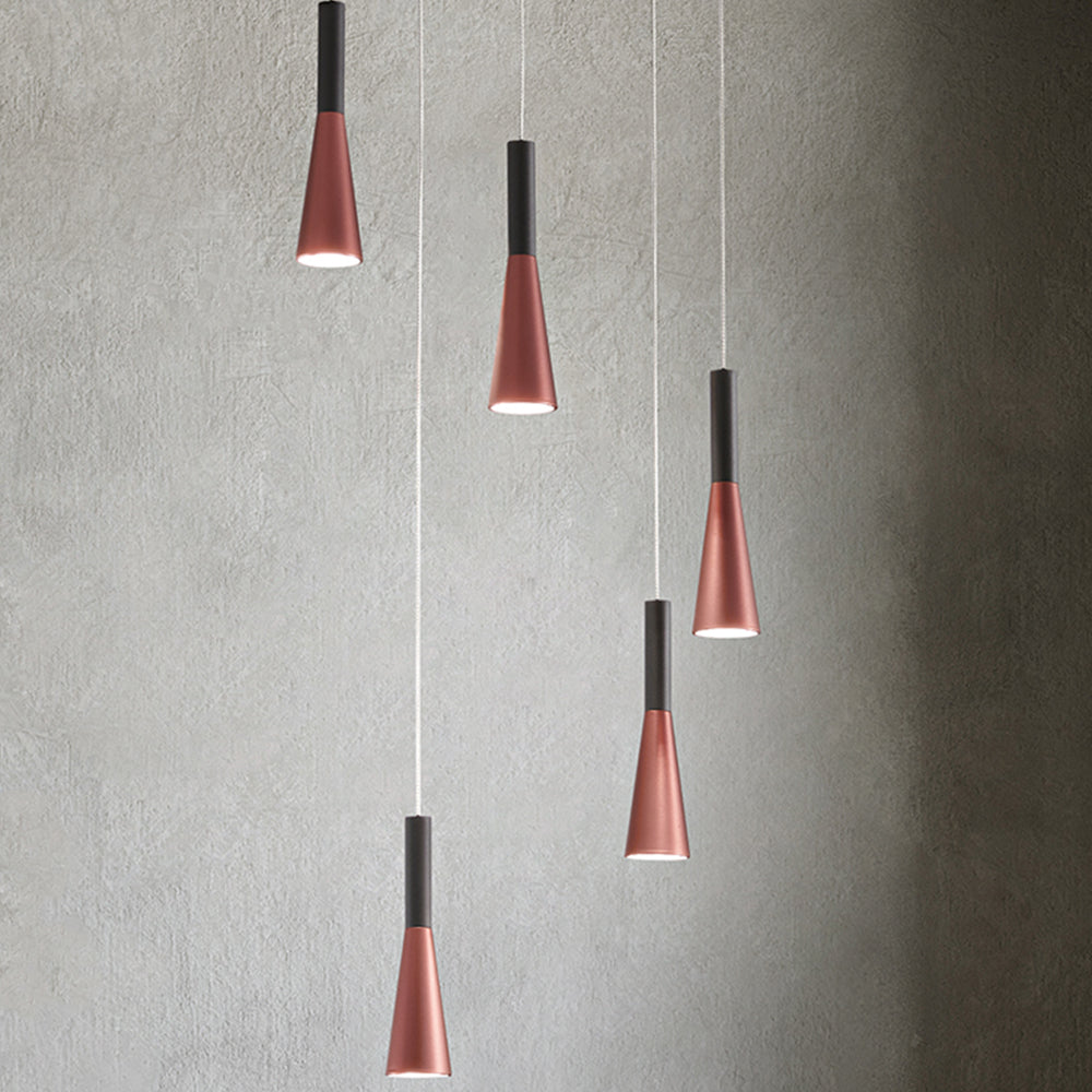 Lampadario Minimal Cone Metallo Oro Acrilico Nero 5 Luci Led 7W 3000K