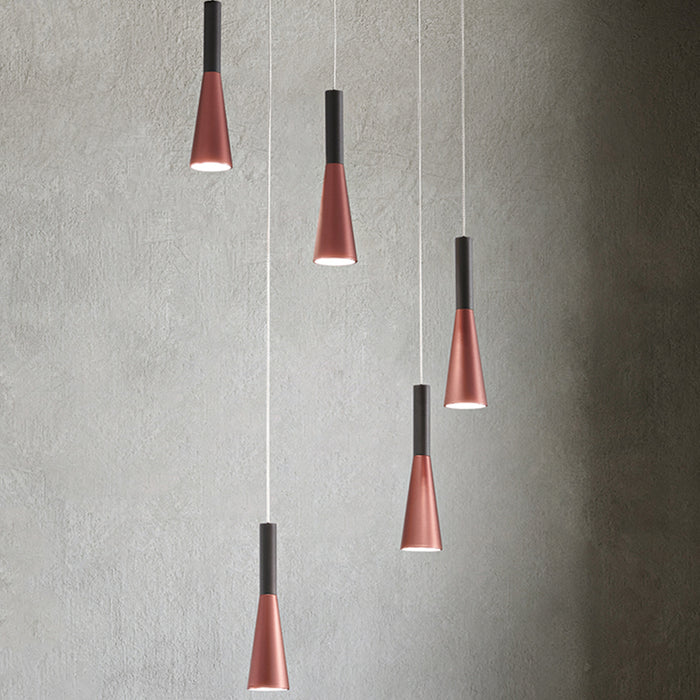 Lampadario Minimal Cone Metallo Oro Acrilico Nero 5 Luci Led 7W 3000K