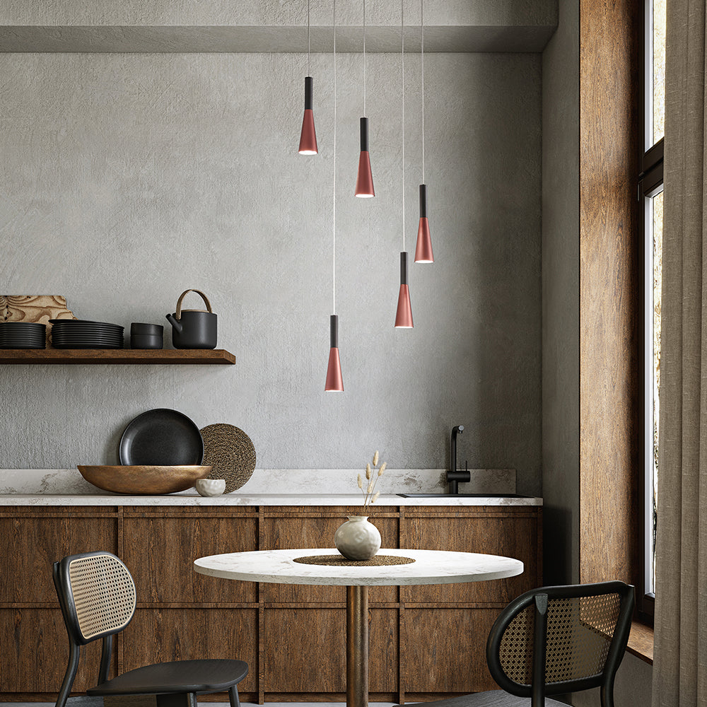 Lampadario Minimal Cone Metallo Oro Acrilico Nero 5 Luci Led 7W 3000K