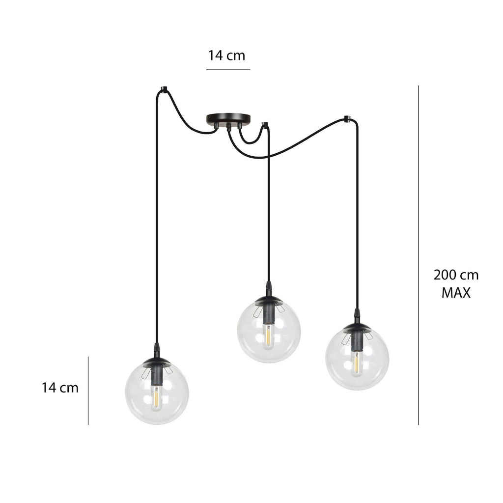 Lampadario Emibig GIGI 3 nero trasparente 3xE14 vetro
