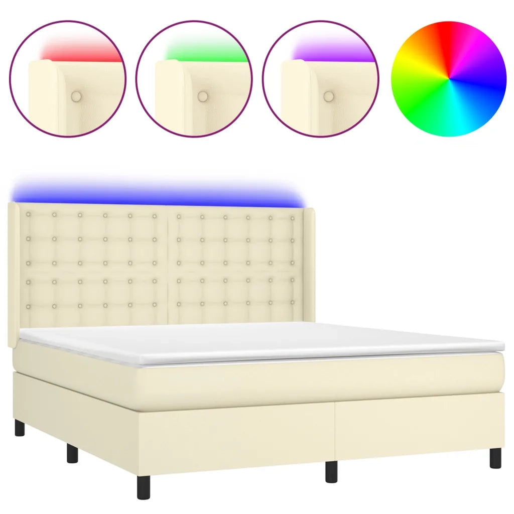 Giroletto a Molle con Materasso e LED Crema 160x200 cm 3139393