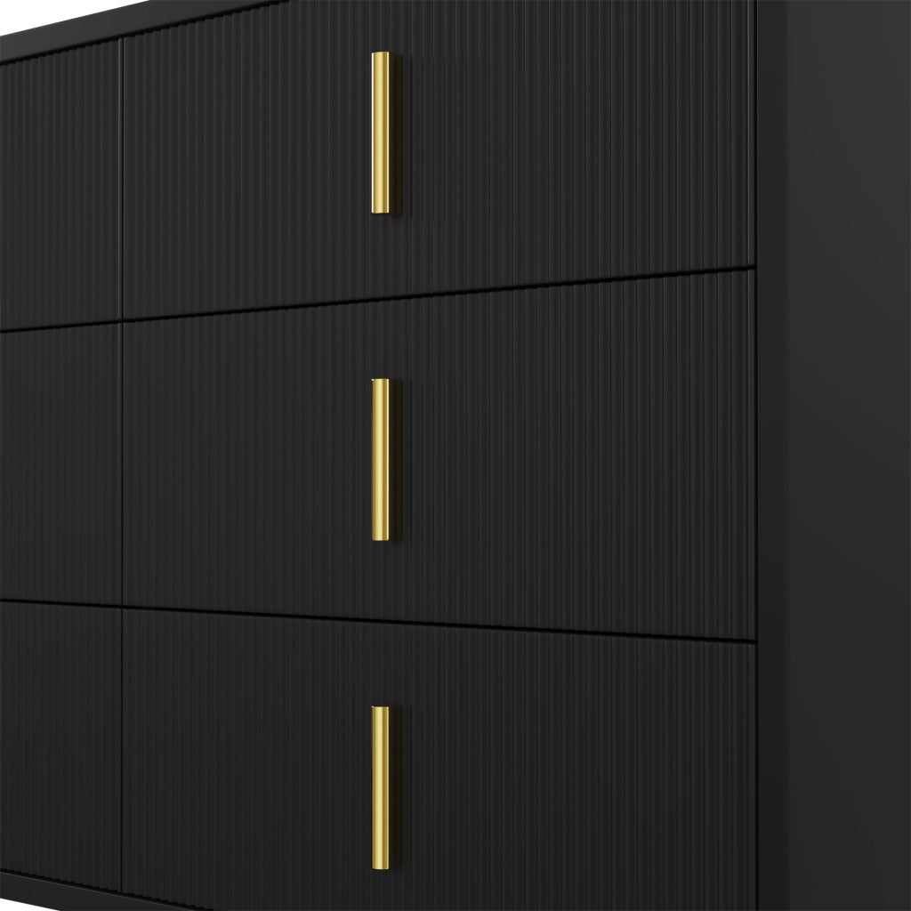 OKWISH Credenza con 6 Cassetti e Piedini Alti, Design Moderno con Frontale Ondulato, per Soggiorno, 120 x 40 x 77 cm