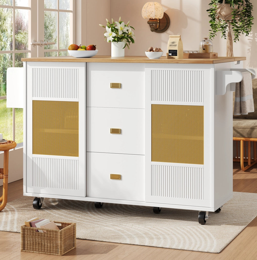 Isola da cucina pieghevole con ruote 146,85x70x90 cm bianca