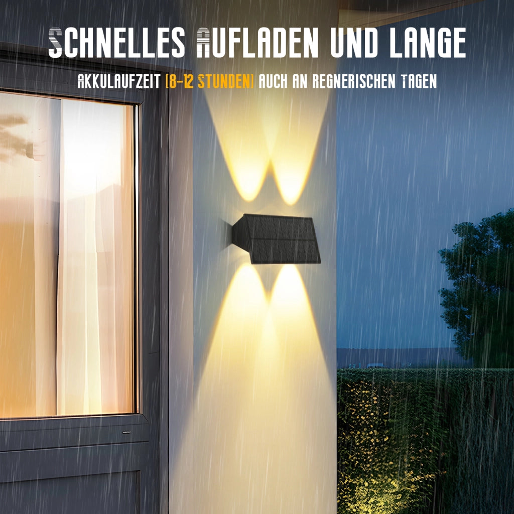 ZMH Lampada da Parete Solare Esterna Luce Calda Alto e Basso 4 Pezzi per Recinzione Giardino Balcone Terrazza