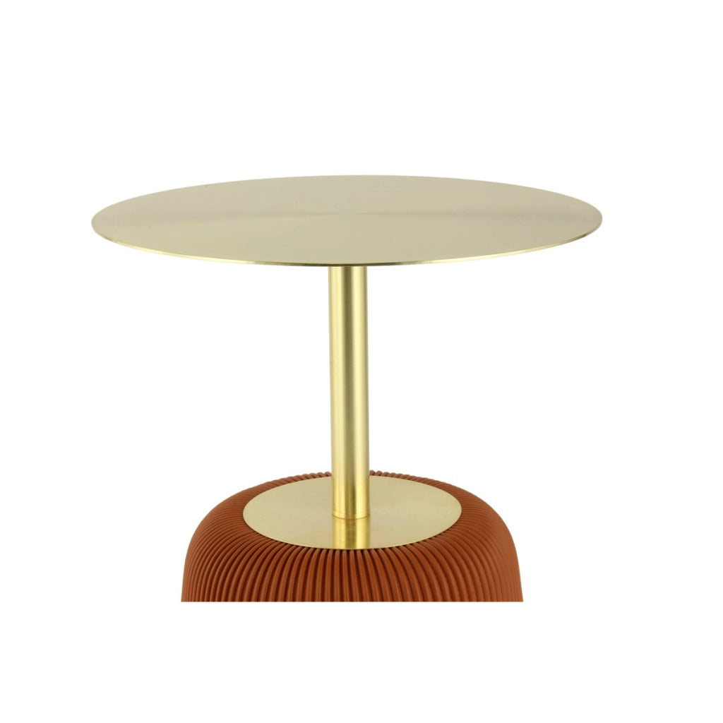 Tavolino Jokai in metallo oro e ecopelle cognac