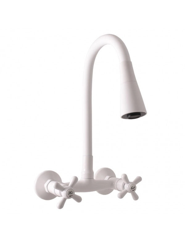 MORAVA RETRO miscelatore flessibile per lavello a parete in memory foam in ottone bianco opaco