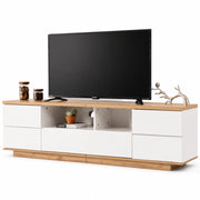 Mobile TV 180x38x46 cm; design a griglia con maniglia nascosta; MDF bianco