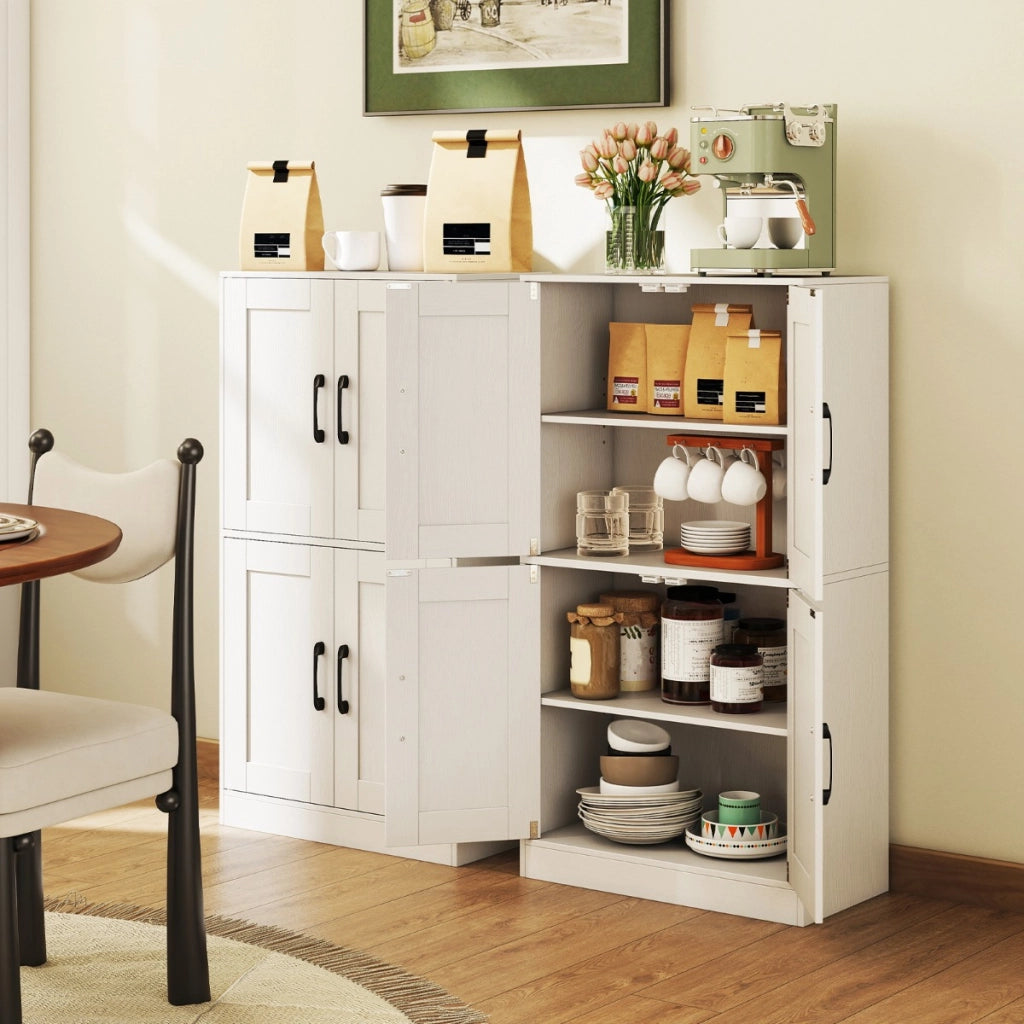 Mobile da bagno mobiletto da 110cm con 4 ante e ripiani regolabili, Mobile dispensa da cucina per soggiorno Bianco-Armadietti da bagno