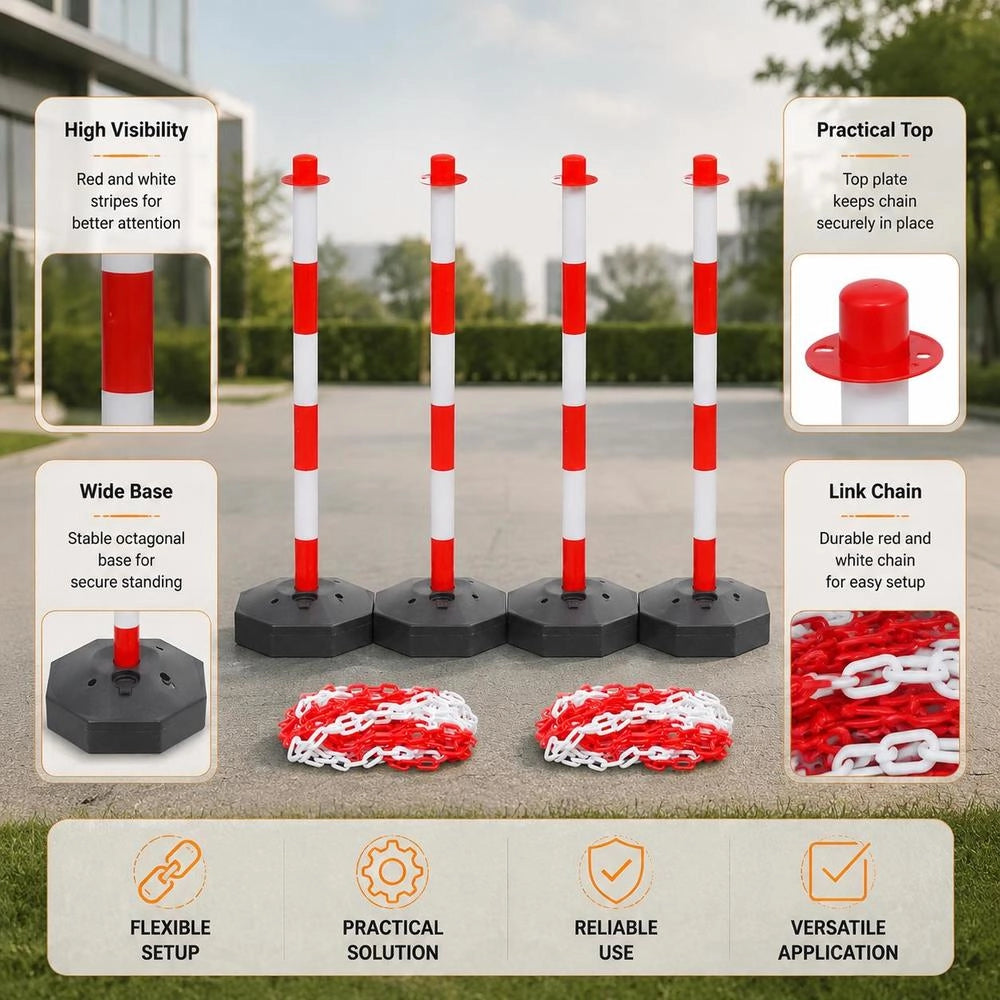 Set Of 4 Bollards And 2 Plastic Chains, Each 10 M Long