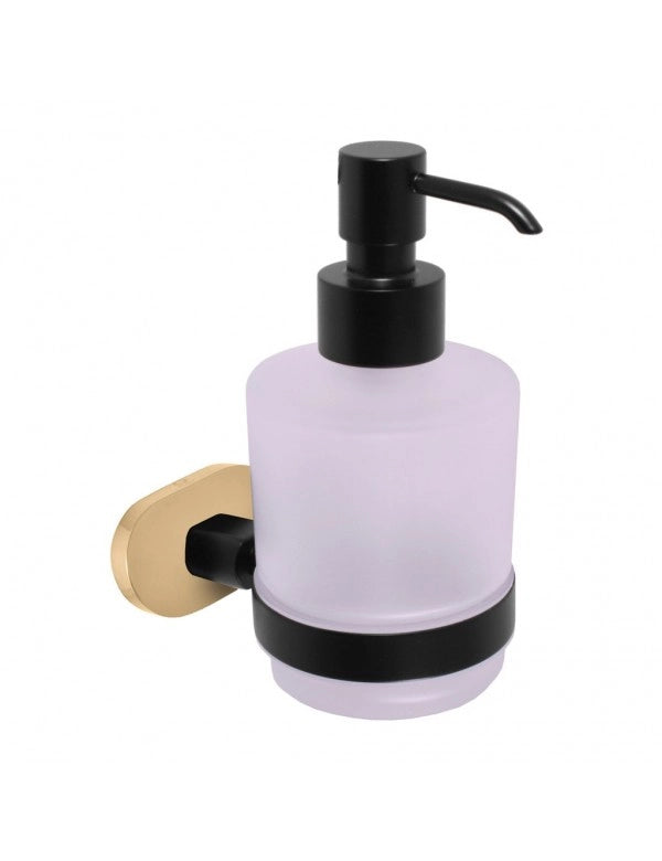 YUKON Dispenser di Sapone a Parete in Vetro e Ottone Oro Nero 200 ml