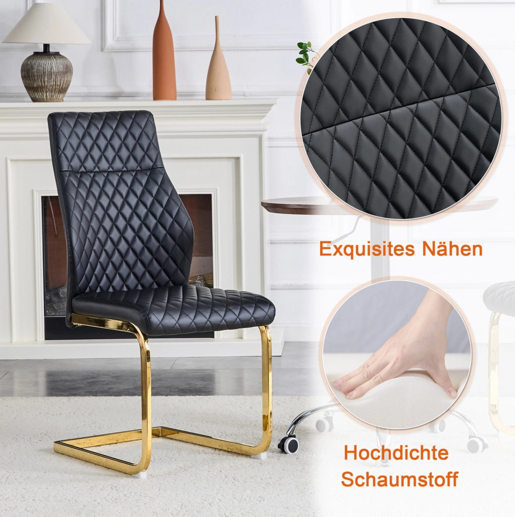 Set tavolo rotondo con 2 sedie imbottite nero e oro