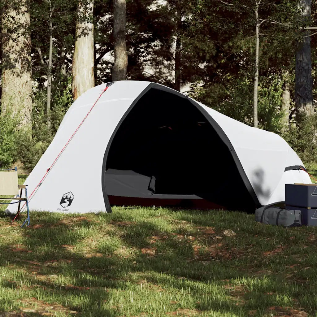 Tenda Campeggio a Cupola 4 Persone-Tenda per Escursionismo Bianca Tessuto Impermeabile 293063