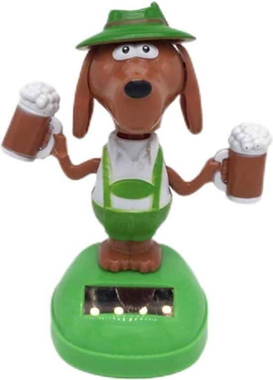 Giocattolo alimentato da energia solare - Cane con giravolte - Figura di cane cartoon con birra - Giochi per bambini da esterno - Decorazione per auto - Giocattolo per bambini regalo - 13 x 7 x 6 cm