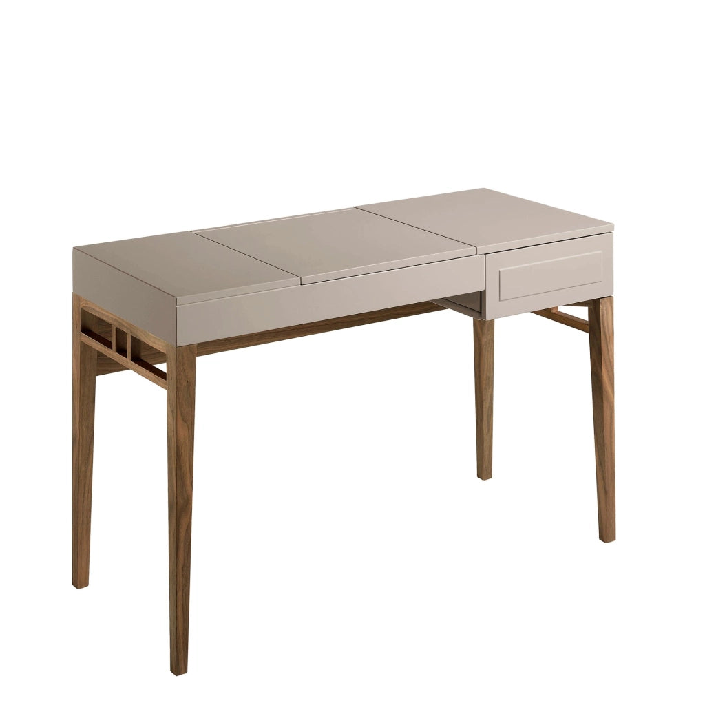 Comodino in legno grigio e noce con specchio