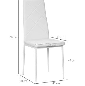Set di 4 sedie da pranzo 50x41x97 cm con schienale alto; rivestimento in pelle rigenerata bianca