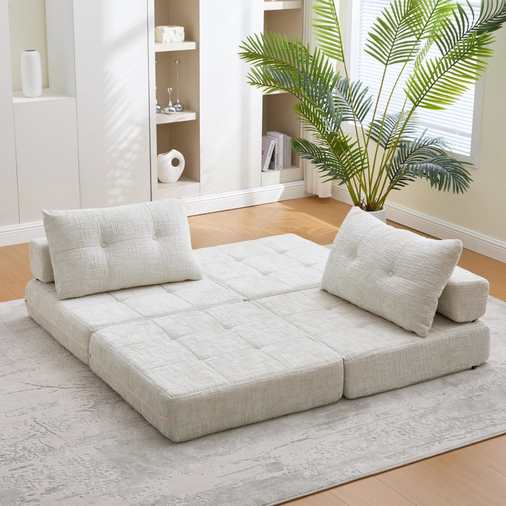 DIVANO LETTO Pieghevole 79x180x18 cm Chenille Beige