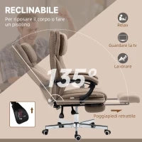 Sedia da Ufficio Massaggiante con Poggiapiedi e Telecomando, in Tessuto Effetto Lino, 65x61x108-118 cm, Marrone