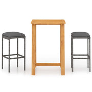 Set Bar da Giardino 3 pz | Set Salotto da Giardino con Cuscini Grigio