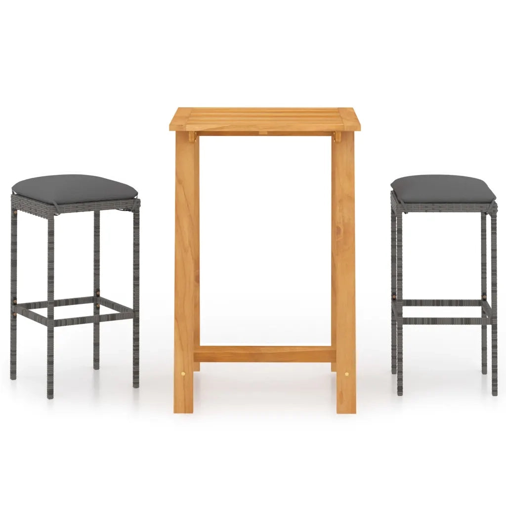 Set Bar da Giardino 3 pz | Set Salotto da Giardino con Cuscini Grigio