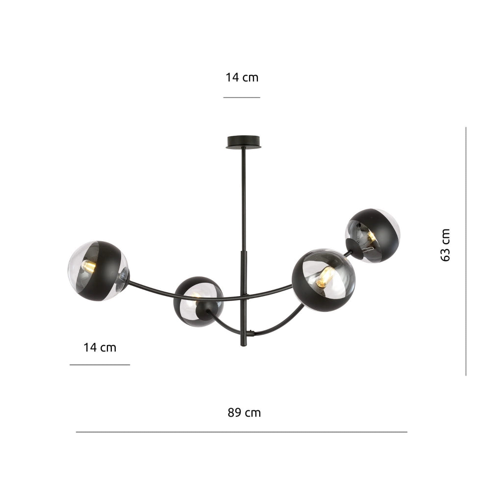 Plafoniera Emibig Hunter 4 luci E14 nero/vetro dimmerabile