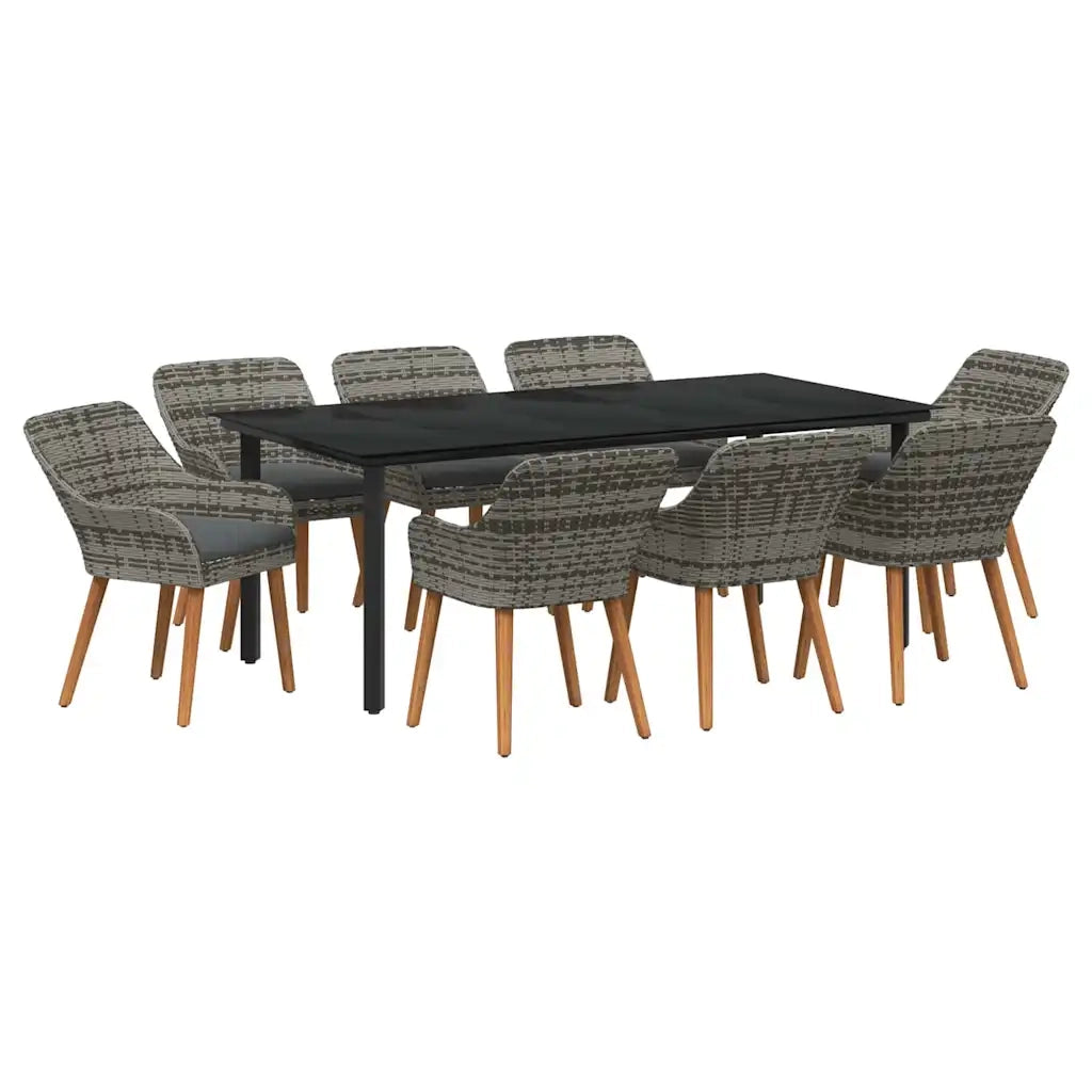 Set da Pranzo per Giardino con cuscino 9 pcs Grigio polyrattan 3261690