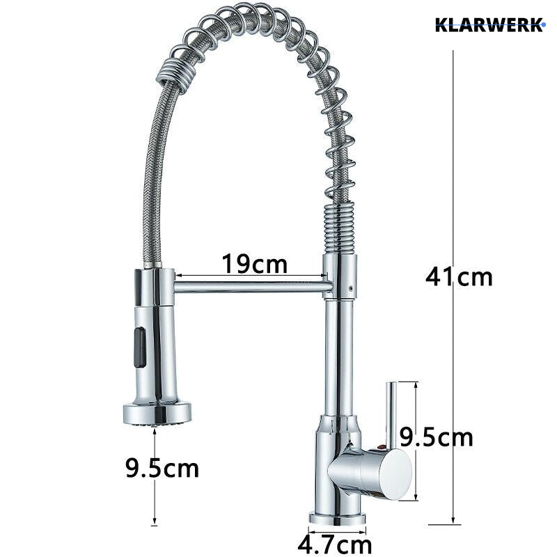 Bernd | Rubinetto cucina gastronomia restaurante cromato con molla|flessibile in acciaio inossidabile|Il miscelatore può essere Alta pressione 2 porte