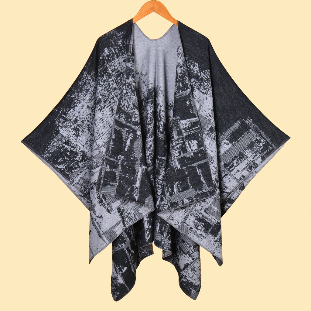 Sciarpa/stola calda da donna double-face jacquard - Poncho/scialle - Mantella calda da ufficio