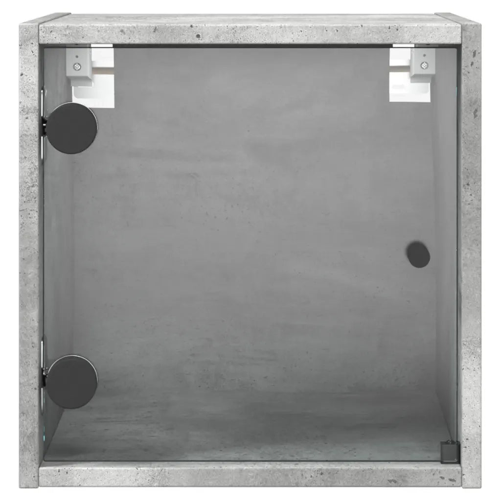 Comodini con Ante in Vetro 2pz-Set di 2 Tavolino da notte Grigio Cemento 35x37x35 cm
