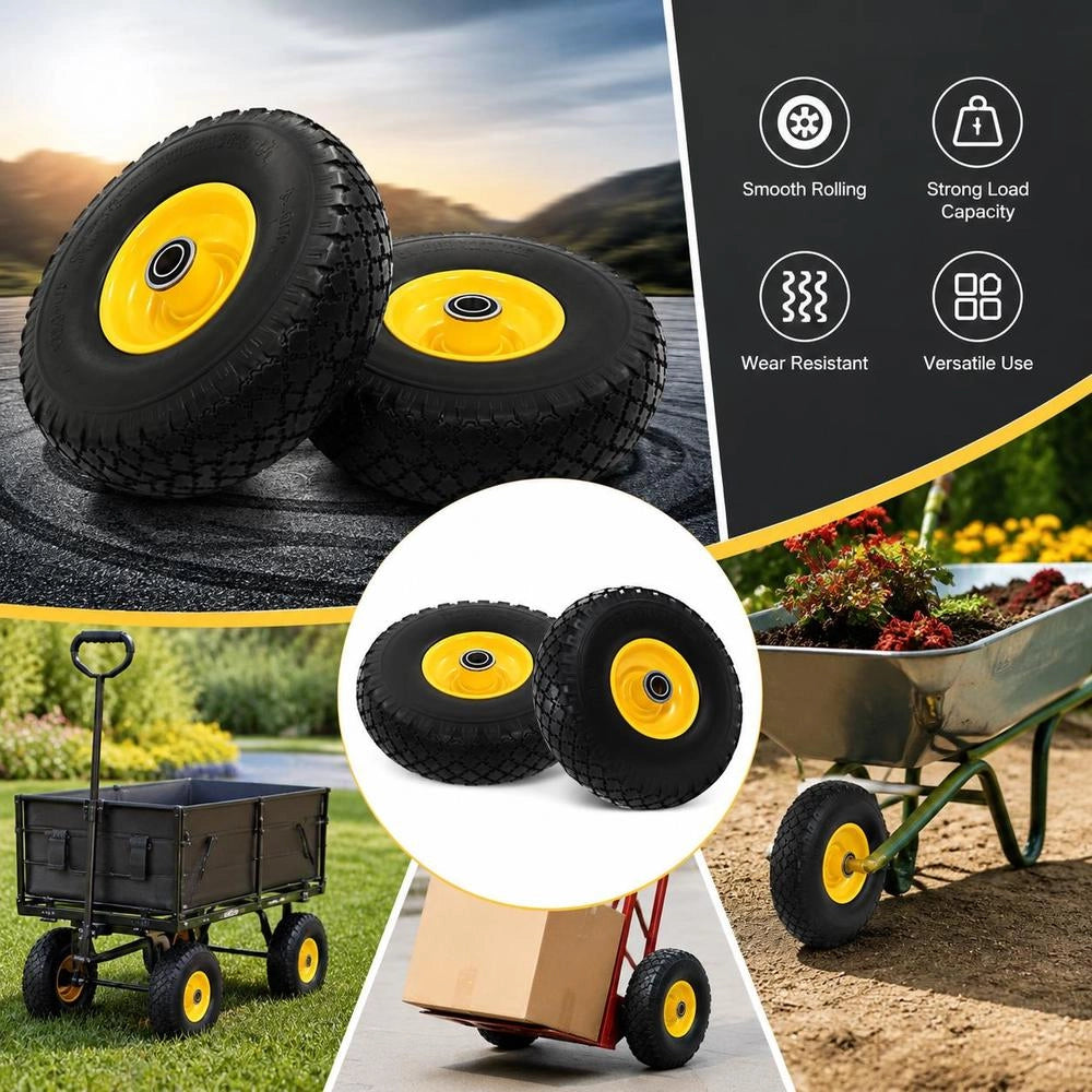 2 Pack Hand Truck Wheels, Solid PU Rubber, 260x85 Mm, Heavy Duty Metal Hub, For Platform Trolley