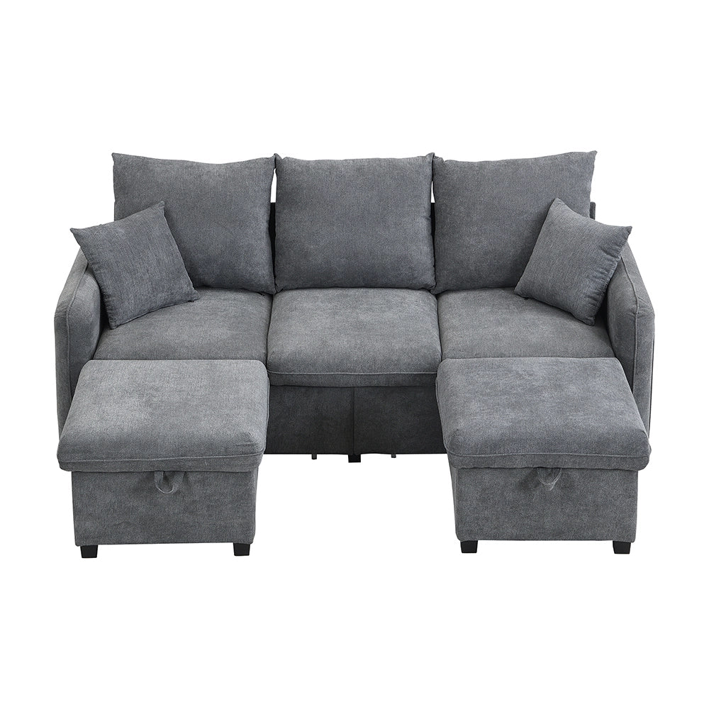 Divano angolare - Xylo - 3 posti modulare cassetti+pouf chenille