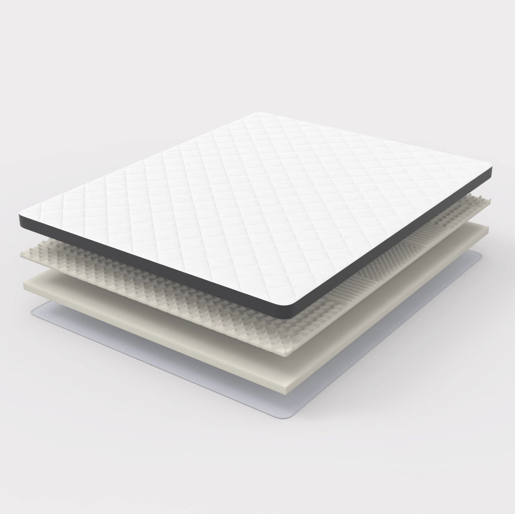 Materasso in schiuma H3 a 7 zone con sigillo OEKO-TEX; bianco e grigio