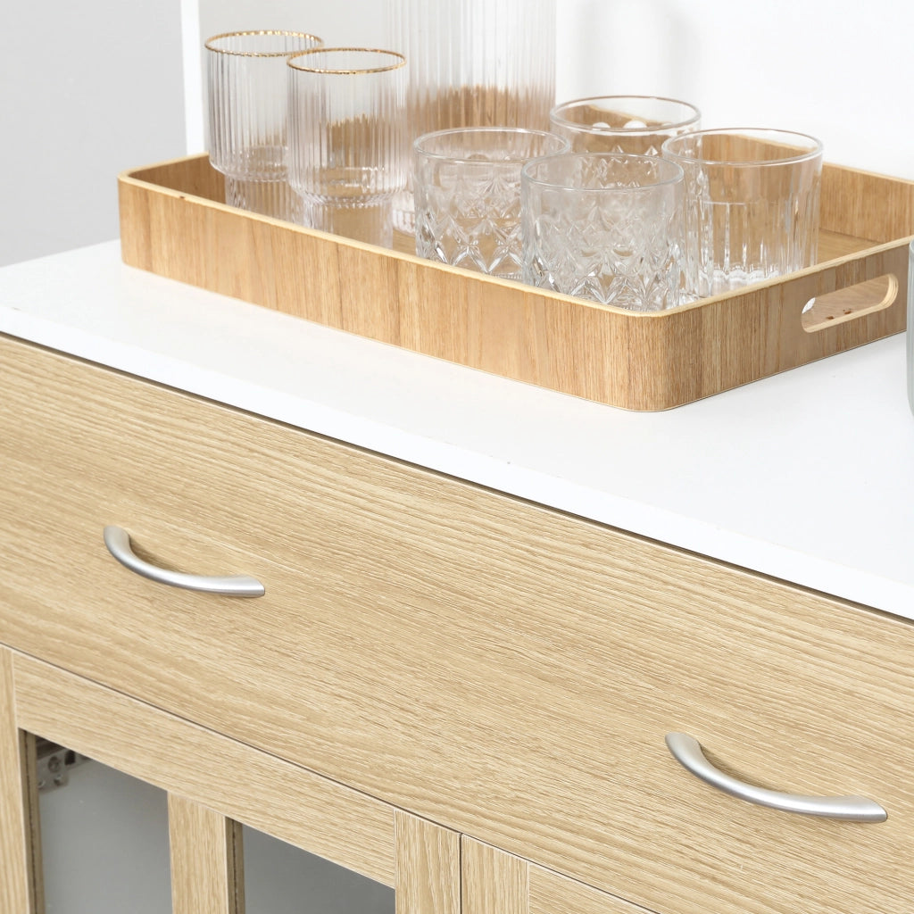 Credenza 4 Ante con Vetrina e Cassetto ¨C Minimal ¨C Legno Bianco Effetto Rovere