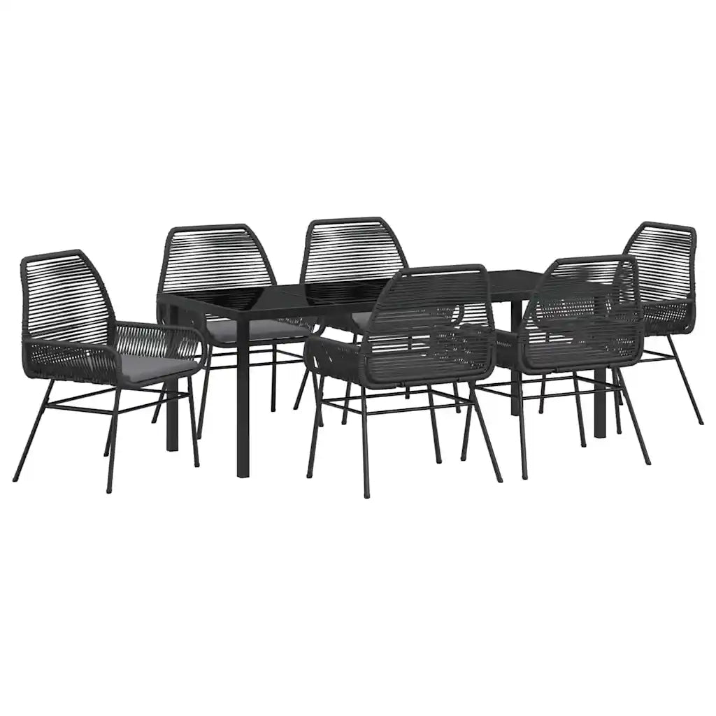 Set da Pranzo per Giardino con cuscino 7 pcs Nero polyrattan 3380874