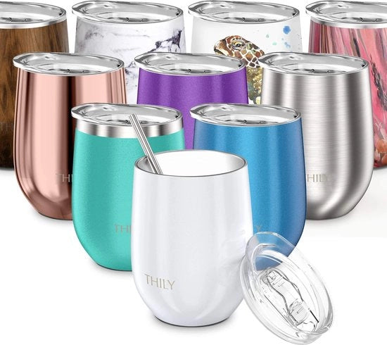 Vaso da vino isolato 12oz con coperchio e tappo in acciaio inox triplo isolato, capacità 12oz, materiale paretwit.