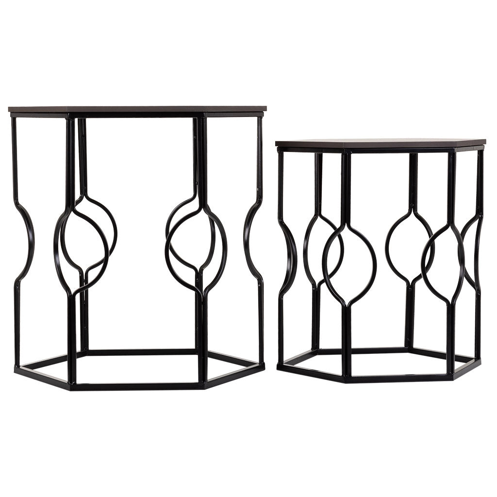 Set tavoli 2 pezzi metallo nero 34x34x52h-39x39x57h cm