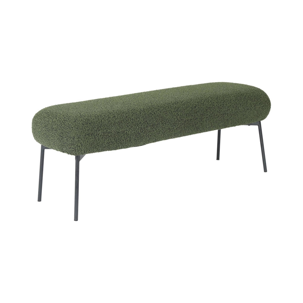 Panca tessuto bouclé e gambe in metallo, verde kaki