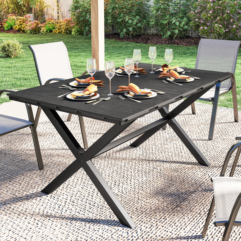 Tavolo da pranzo da giardino per 6 persone in legno e metallo ¨C zephmum ¨C Nero 150x90x74 cm