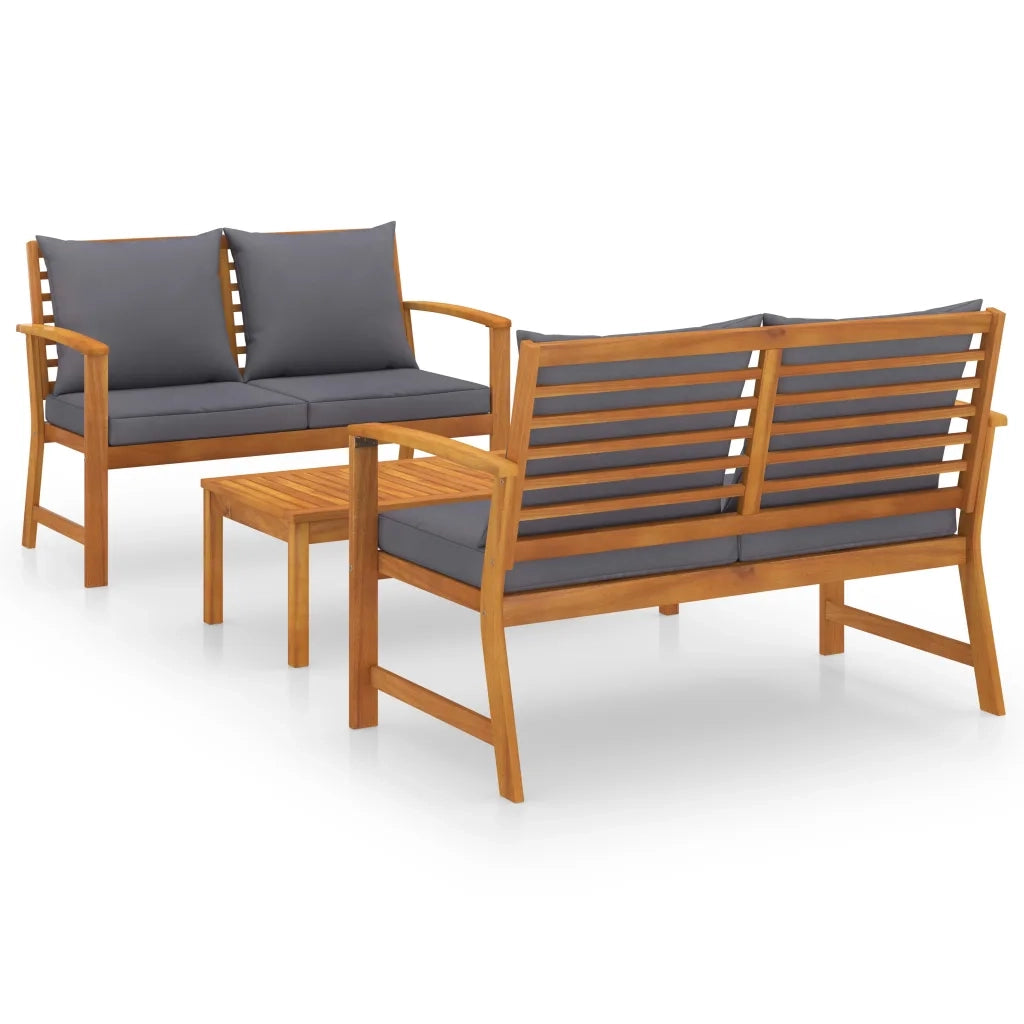 Set Divani da Giardino 3 pz con Cuscini in Massello di Acacia cod mxl 51547