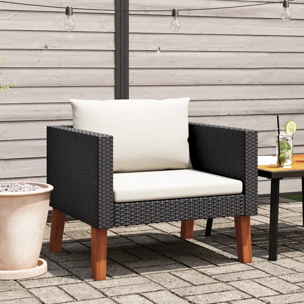 Divano da Giardino Singolo con Cuscini-Sofa da Giardino-Divano da esterno in Polyrattan Nero