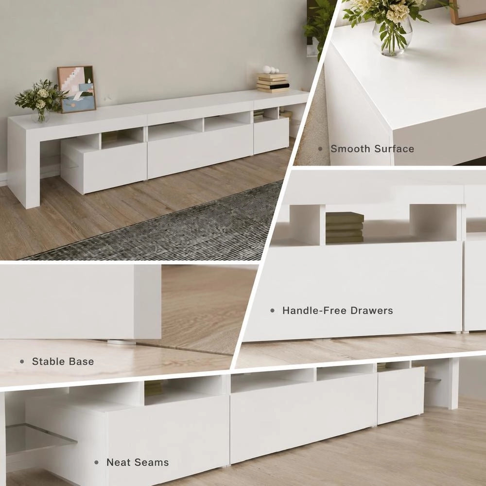 TV Cabinet With LED Lights White 230x36.5x40 Cm